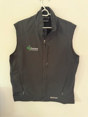 Marmot Black Softshell Vest with Green Biohaven Logo